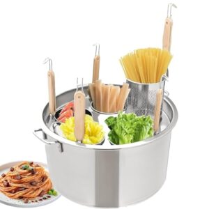 pasta cooker insert set, insert strainer basket cookware with pasta pot stand,with lid for home kitchen restaurant cooking noodle dumpling(5holes)