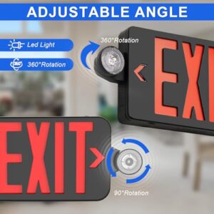 Black LED Exit Sign with Emergency Lights, Adjustable Two LED Head Emergency Exit Light with Battery Backup, UL Listed, AC 120/277V, Hard Wired Commercial Emergency Lighting for Business (6 Pack)