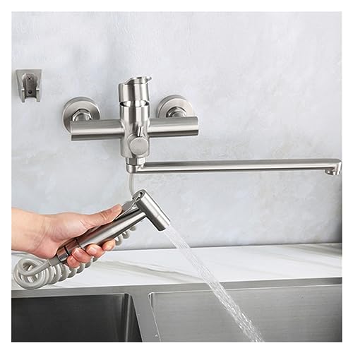 LDYXPHMCY Bath Faucet with Shower Faucet Wall Hanging Hot and Cold Water Extended Nozzle Kitchen Pressurized Spray Gun Set Bathroom Faucet(C Set Meal)