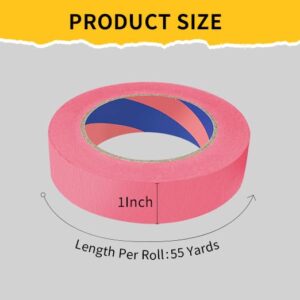 Duccinp Painters Tape, 1 inch x 55 Yards x 2 Rolls Pink Painters Masking Tape for Indoor and Outdoor Use, Medium Adhesive Paint Tape for DIY Crafts, Arts, Painting, Easy Removal