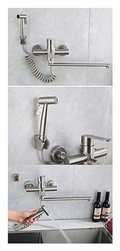 LDYXPHMCY Bath Faucet with Shower Faucet Wall Hanging Hot and Cold Water Extended Nozzle Kitchen Pressurized Spray Gun Set Bathroom Faucet(C Set Meal)