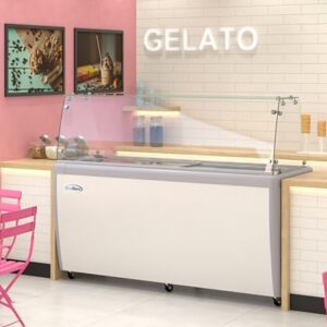 KoolMore KM-GDC-71SD-FG 70 in. 14-Pan Gelato Dipping Cabinet Display Freezer with Sliding Glass Door and Sneeze Guard, 20 cu. ft. ETL Listed