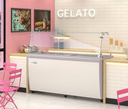 KoolMore KM-GDC-71SD-FG 70 in. 14-Pan Gelato Dipping Cabinet Display Freezer with Sliding Glass Door and Sneeze Guard, 20 cu. ft. ETL Listed