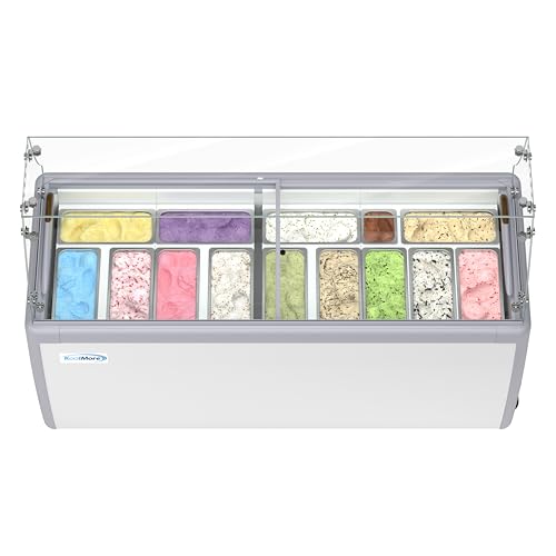 KoolMore KM-GDC-71SD-FG 70 in. 14-Pan Gelato Dipping Cabinet Display Freezer with Sliding Glass Door and Sneeze Guard, 20 cu. ft. ETL Listed