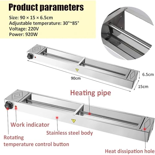 Heat Lamp for Food, Heat Lamp Kitchen Gastro, Hanging Food Warmer Lamp, Stainless Steel Heat Lamp Kitchen for Food, Food Heat Lamp Buffet 30-85℃ Adjustable Temperature(150x15x6.5cm)