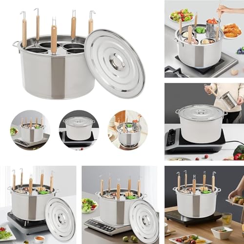 Commercial Pasta Cooker Insert Set, Stainless Steel Multipurpose Stock Pot for Cooking Vegetables, Seafood, Cooking Pot with Lid Suitable for Stews and Pasta(5Holes)