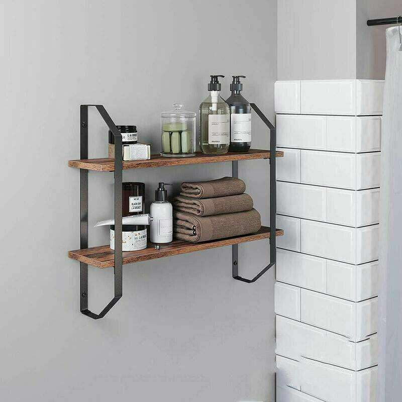 ESRW Rustic Industrial Wood Metal Wall Floating Shelf Storage Rack Bookshelf Bathroom Generic Wall Shelves Floating-Shelves Wall Decor Bedroom Decor Floating Shelves Bathroom Storage Wall shelve