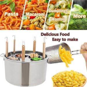 Pasta Cooker Insert Set, Insert Strainer Basket Cookware with Pasta Pot Stand,with Lid for Home Kitchen Restaurant Cooking Noodle Dumpling(5Holes)