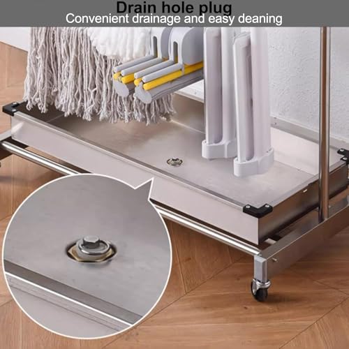 OMESDA Broom Holder Organizer, Cleaning Cart On Wheels, Rack to Hang Brooms and Mops, Movable Closet Storage Cabinet Mop Rack for Garden Garage