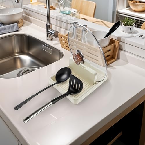 COMNICO Spoon Rest with Lid Holder, 1Pcs Spoon Rest for Stove Top Kitchen Utensil Rest Multifunction Kitchen Gadget Rack Cooking Accessories for Placing Spoons Pot lids Spatulas Utensils Ladle Tongs