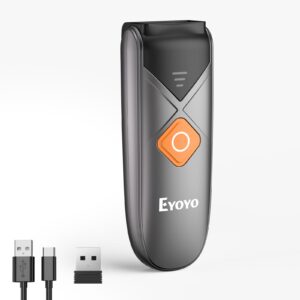 eyoyo 2d bluetooth barcode scanner with lanyard, portable mini barcode reader, 3-in-1 bluetooth/2.4g wireless/usb wired connection qr code scanner, compatible with ipad, cell phones, and tablets