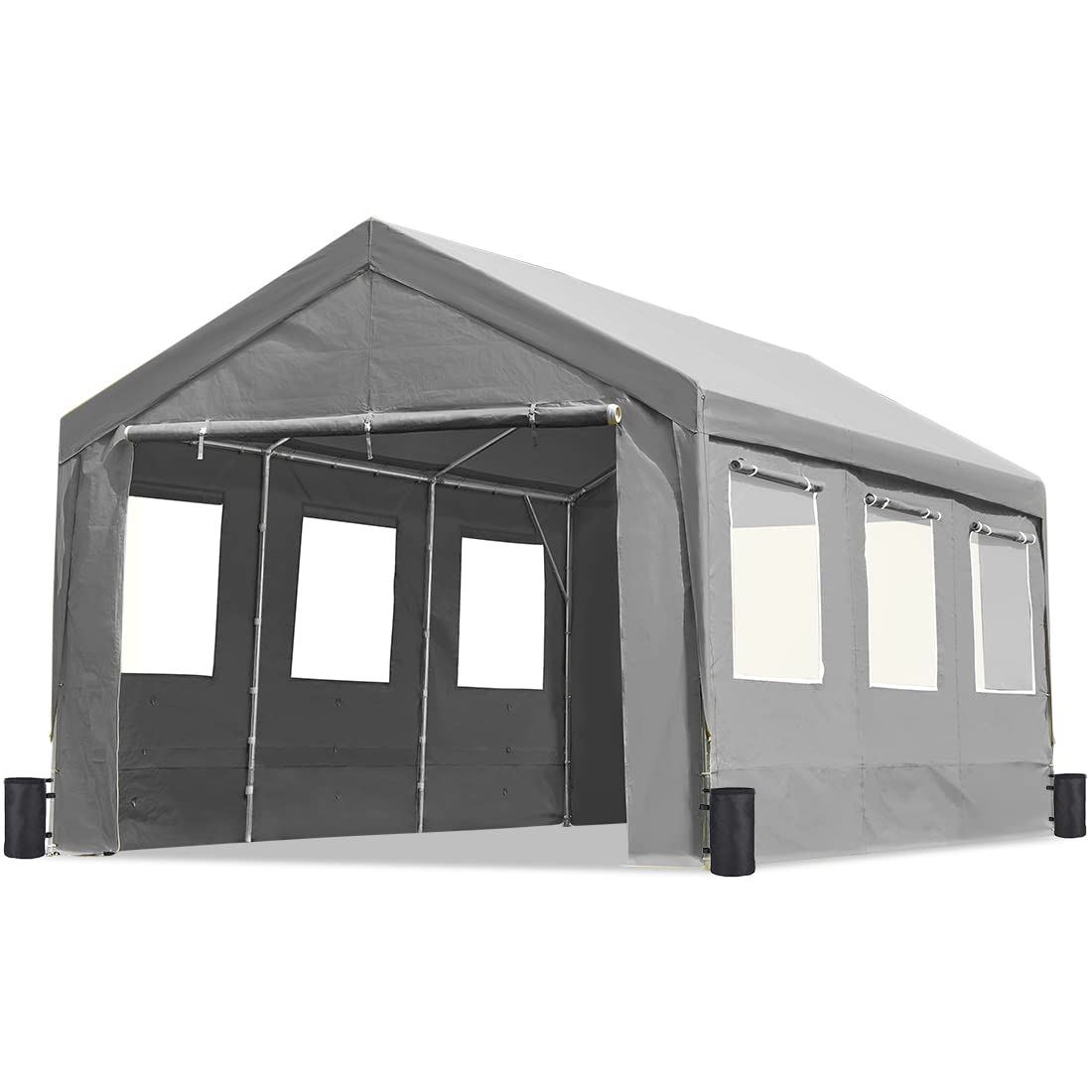 ADVANCE OUTDOOR 10'x20' Heavy Duty Adjustable Height Carport with 6 Roll-up Ventilated Windows & Removable Sidewalls Car Canopy Garage Boat Shelter Party Tent, Peak Height from 9.5ft to 11ft, Grey