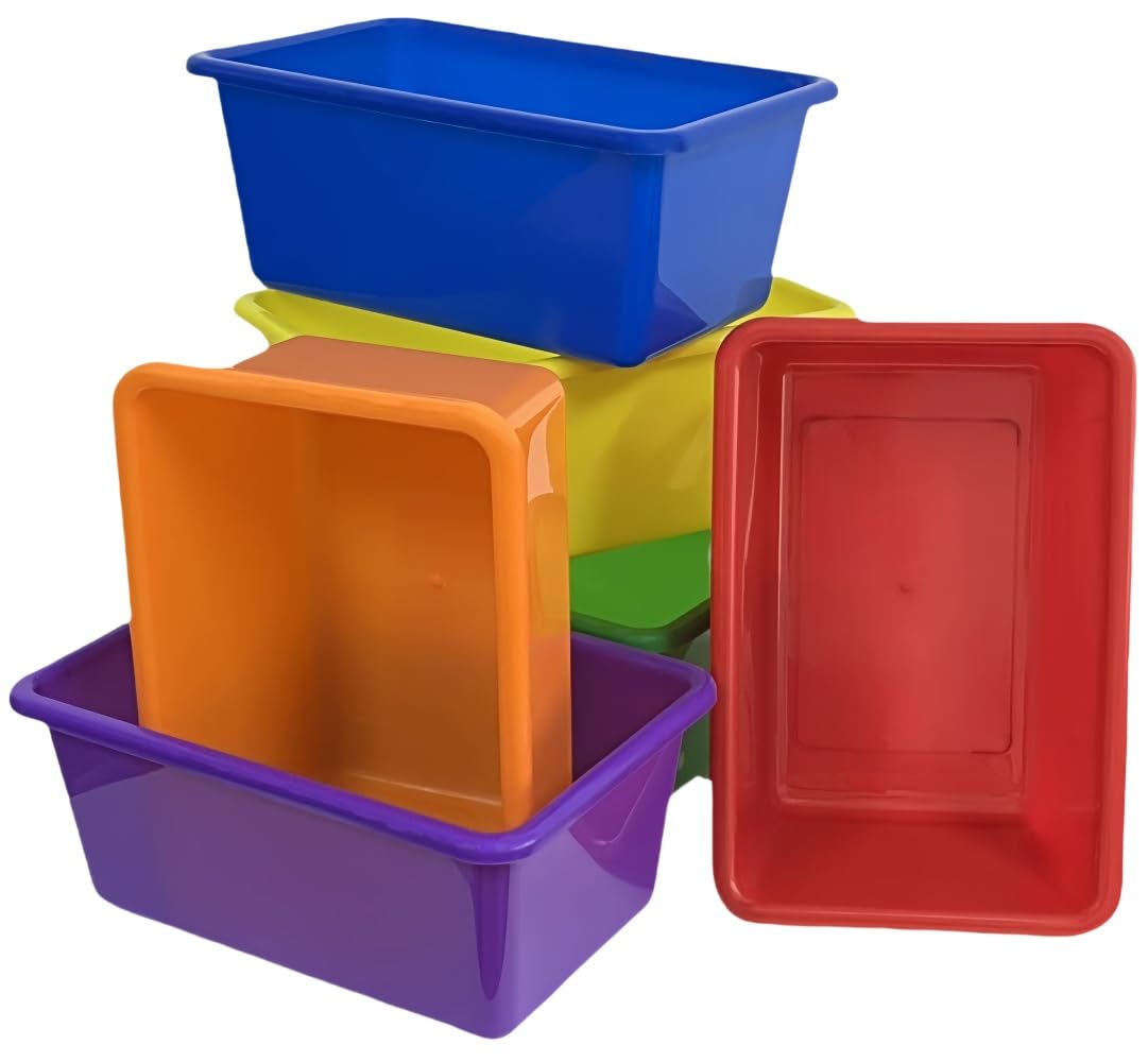 RAUVOLFIA 6 Pack Cubby Bin Storage Bins, Multi-Purpose Plastic Storage Bins Stackable Organizer Storage Cubbies for Home, Playroom, Classroom (Rainbow)