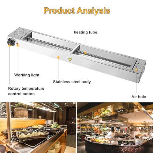 Commercial Food Heat Lamp, Electric Food Warmer for Parties Buffets, Strip Catering Infrared Heating Lamp for Keep Food Warm, Restaurant Kitchen Equipment(60x15x6.5cm)