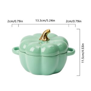 Pumpkin Dutch Oven Pot with Lid, Ceramic Pumpkin Pottery Dessert Saucepan with Handels, Cute Pumpkin Bowl Pumpkin Baking Dish (Orange)