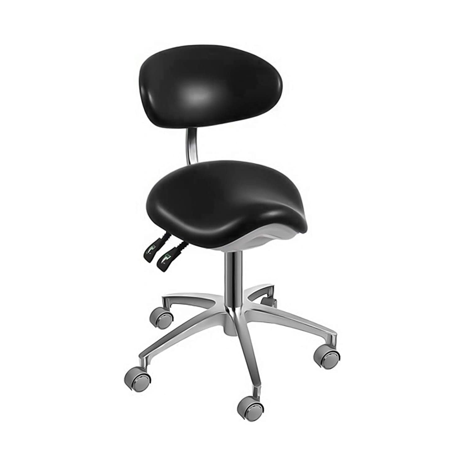 Kurtvenid Standard Moblie Dental Saddle Chair Doctor's Stool PU Leather Backrest and Height Adjustable Black