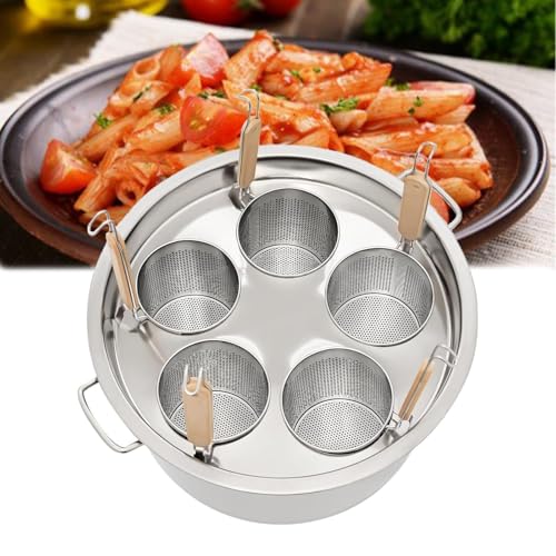 Commercial Pasta Cooker Insert Set, Stainless Steel Multipurpose Stock Pot for Cooking Vegetables, Seafood, Cooking Pot with Lid Suitable for Stews and Pasta(5Holes)