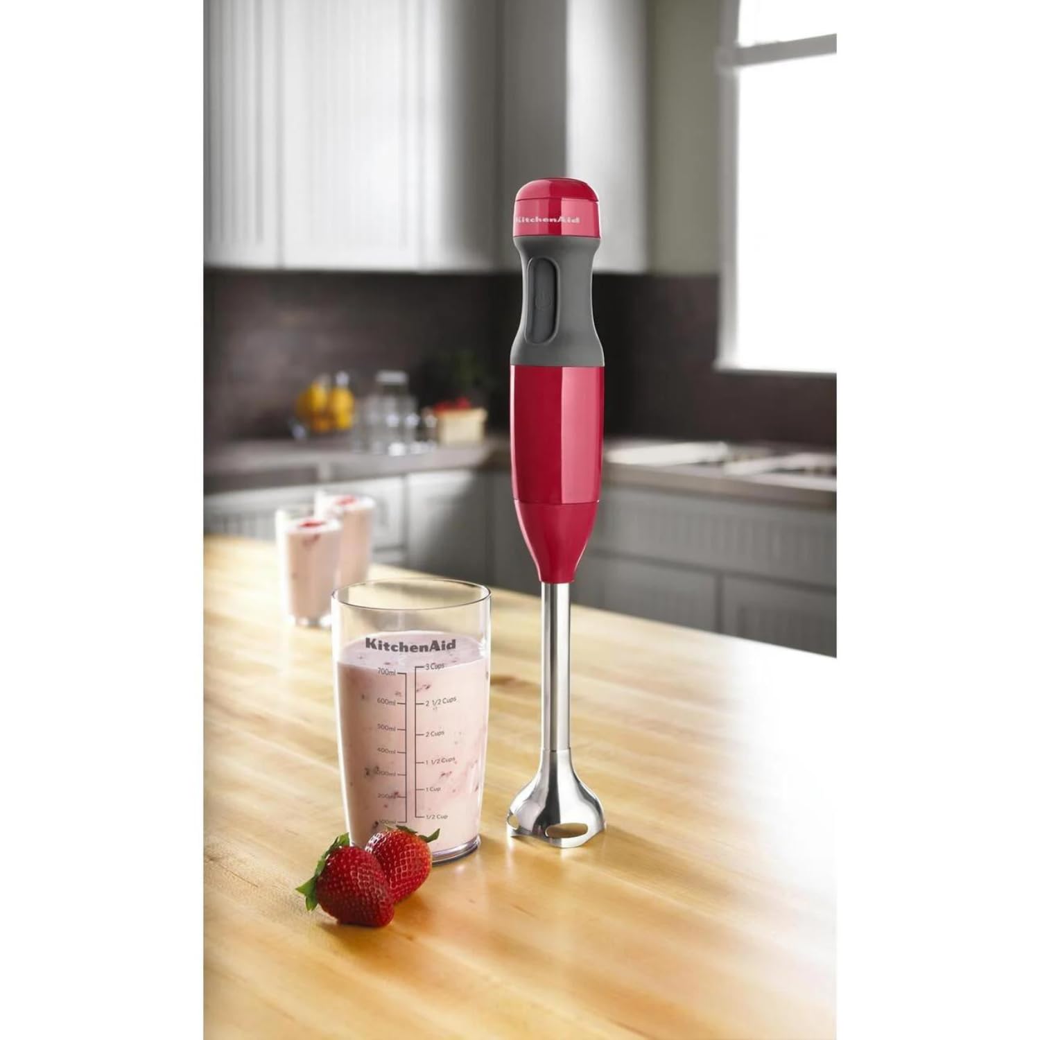 2-Speed Hand Blender with 8" Removable Blending Arm, 3-Cup BPA-Free Blending Jar with Lid, Empire Red, KHB1231