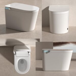 modern smart toilet with bidet built in, intelligent one piece tankless toilet with auto heated seat, auto flush, instantly heated water, dryer, led night light, digital display, remote control