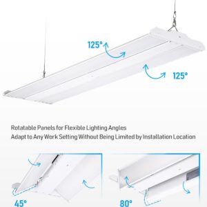 LEONLITE LED Linear High Bay Light 4FT, 225W 30375LM Adjustable Tilt Linear High Bay Shop Light, 135LM/W, 120-277V, 0-10V Dimmable Commercial Hanging Shop Lights for Warehouse, 5000K Daylight, ETL