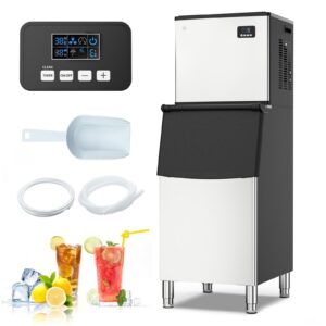 zstar commercial ice maker machine, 360lbs/24h freestanding large ice maker with 250lbs ice storage capacity, ice ready in 5-15min, stainless steel industrial ice machine for commercial restaurant bar