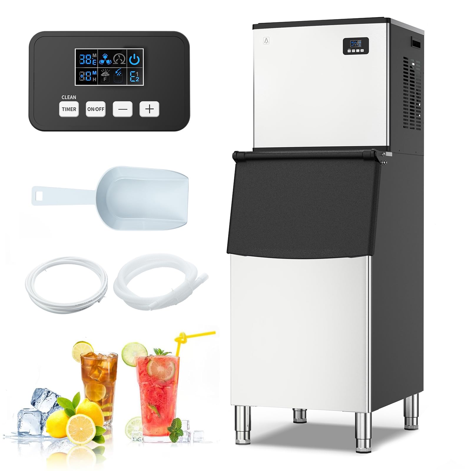 Zstar Commercial Ice Maker Machine, 360LBS/24H Freestanding Large Ice Maker with 250LBS Ice Storage Capacity, Ice Ready in 5-15min, Stainless Steel Industrial ice Machine for Commercial Restaurant Bar