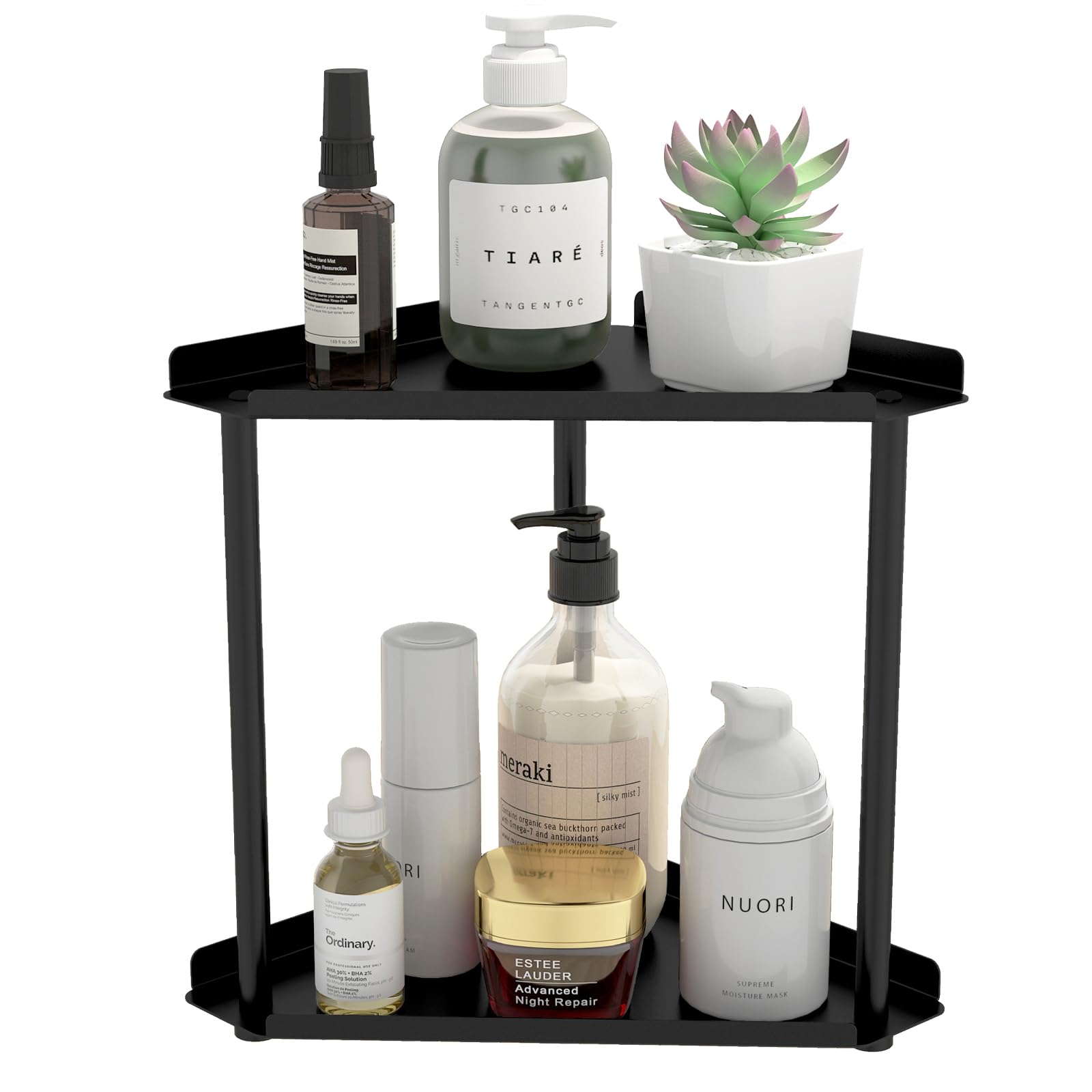 Jesginboo 2 Tier Bathroom Counter Organizer, Vanity Organizer Corner Shelf, Skincare, Makeup Countertop Organizers, Kitchen, Bathroom Counter Storage, Black