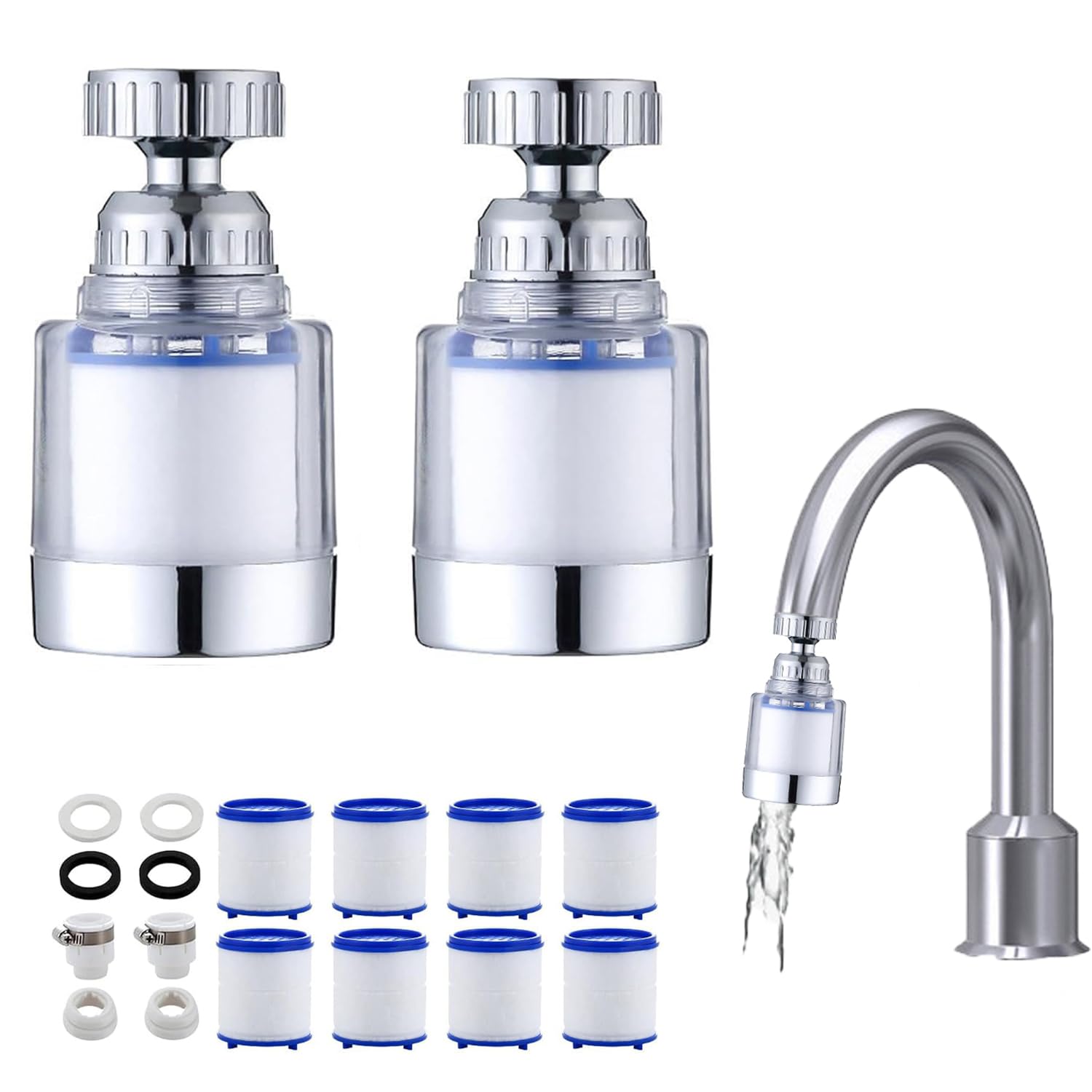 2 Pack Sink Filter Water Faucet, Universal 360 Degree Rotating Faucet Purifier, Removes Fluorine Heavy Metals and Hard Water for Home Kitchen and Bathroom