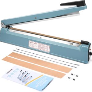 METRONIC Impulse Sealer 16 inch, Manual Heat Sealer Machine for Plastic Bags, Shrink Wrap Bag Sealers Heavy Duty Sealing Machine With Repair Kit