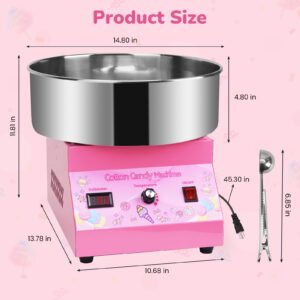 HRIOSN Cotton Candy Machine Commercial Cotton Candy Machine With Stainless Steel Construction Easy-to-Use Controls Cotton Candy Maker For Endless Cotton Candy,Pink