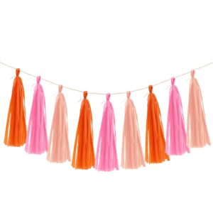 pink orange peach tissue paper tassels 15 pcs garland banner party tassel paper tassels for party decorations birthday baby bridal shower