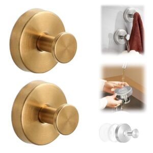 kirposh luxe hold no-drill hooks, 2024 new waterproof suction cup hooks, stainless steel suction cup hooks for bathroom, mounting on glass shower doors, mirrors(gold,2)