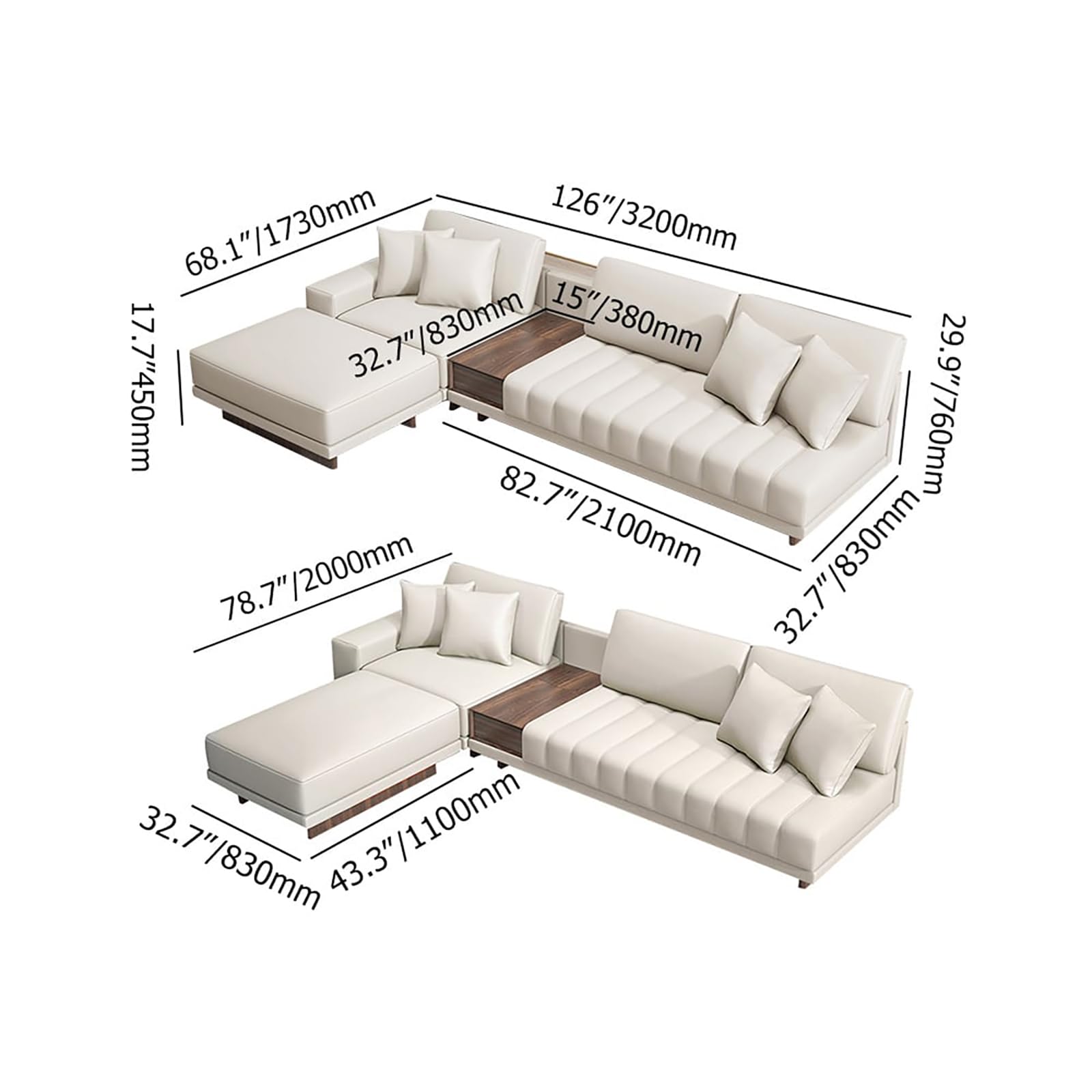 homary Sectional Sofa 126" L-Shaped Oversized Couch White Modular Sectional Sofa Living Room Couch with Storage Side Table and Ottoman