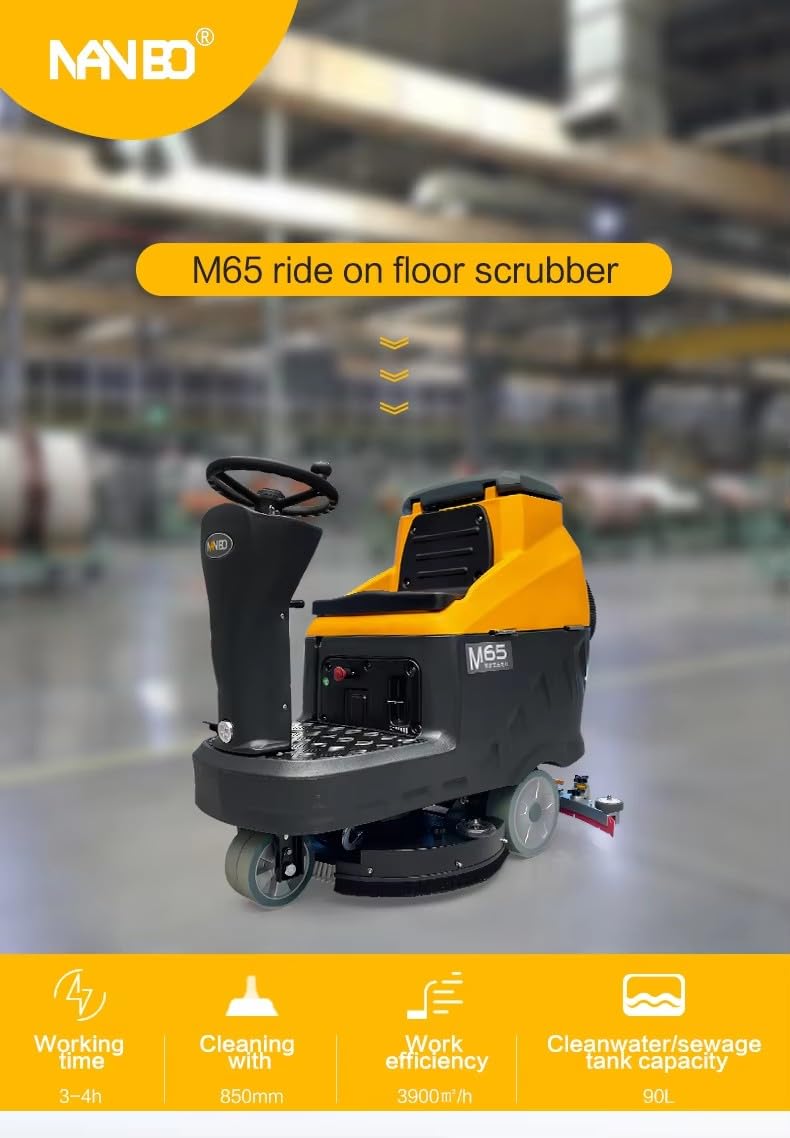 Ride-On Auto Floor Scrubber Machine, 33 inch (850mm) Cleaning Path, Industrial Commercial Floor Scrubber Machine Use, Easy to Use