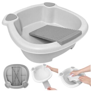 lawnrden washboard basin,wash basin with washboard,non-slip portable washboard with ample basin,plastic wash board for hand washing clothes, socks, small articles