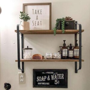 ESRW Rustic Industrial Wood Metal Wall Floating Shelf Storage Rack Bookshelf Bathroom Generic Wall Shelves Floating-Shelves Wall Decor Bedroom Decor Floating Shelves Bathroom Storage Wall shelve