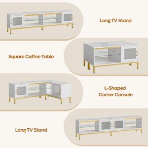 Bestier 80 inch TV Stand for TVs Up to 85", 4 in 1 Entertainment Center with LED Lights, Modern Media Console Table with Storage Cabinet & Adjustable Shelves, for Living Room Bedroom, White Marble