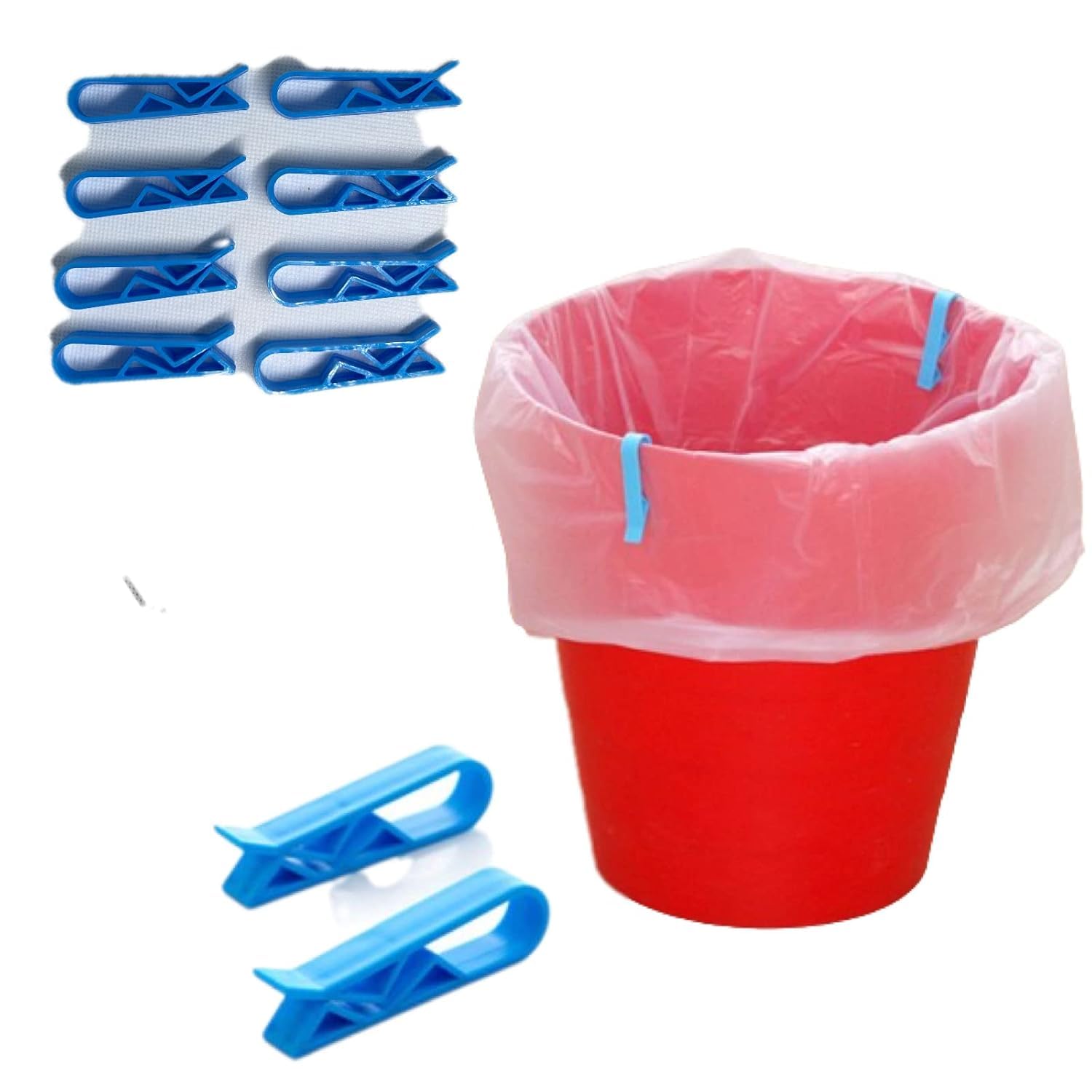 GANPUB 10pc Blue Plastic Kitchen Garbage Bin Clip，Set of Bag Clips - Anti-Slip Fixation Clamp for Trash Cans and Garbage Bins