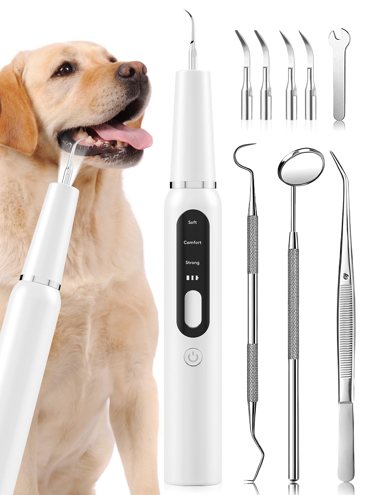 Vodi Mosa Dog Tooth Brushing Kit - Dog Tartar Remover for Teeth Dog Plaque Remover Teeth Cleaning Kit Pet Electric Toothbrush Teeth Cleaner for Dog, Cat