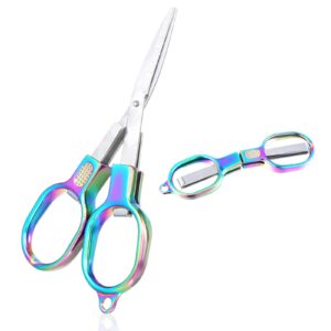 nogeqi 2 pcs stainless steel folding scissors travel for sewing fishing retractable small scissors for crafts portable travel scissors christmas gift for men home office(colorful)