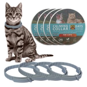 hemasd cat calming collar for cats pheromones anxiety relief calming collar cat relaxer 4 pack, 60 days of calming each collar, adjustable size for all cats (grey)