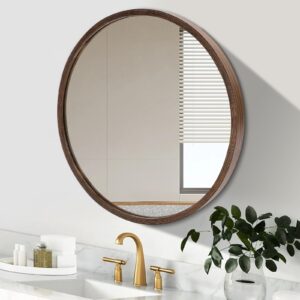 YUMIONB Round Bathroom Mirror Cabinet, Wall-Mounted Bathroom Mirror Cabinet Bathroom Storage Cabinet Bathroom Vanity Mirror Cabinet 3 Level Mirror Cabinet for Bathrooms, Toilets, Balconies (Walnut)