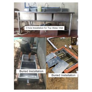 Stainless Steel 3 Stage Filtration Grease Trap Kitchen Grease Interceptor for Restaurant Dual Holes 50x25cm