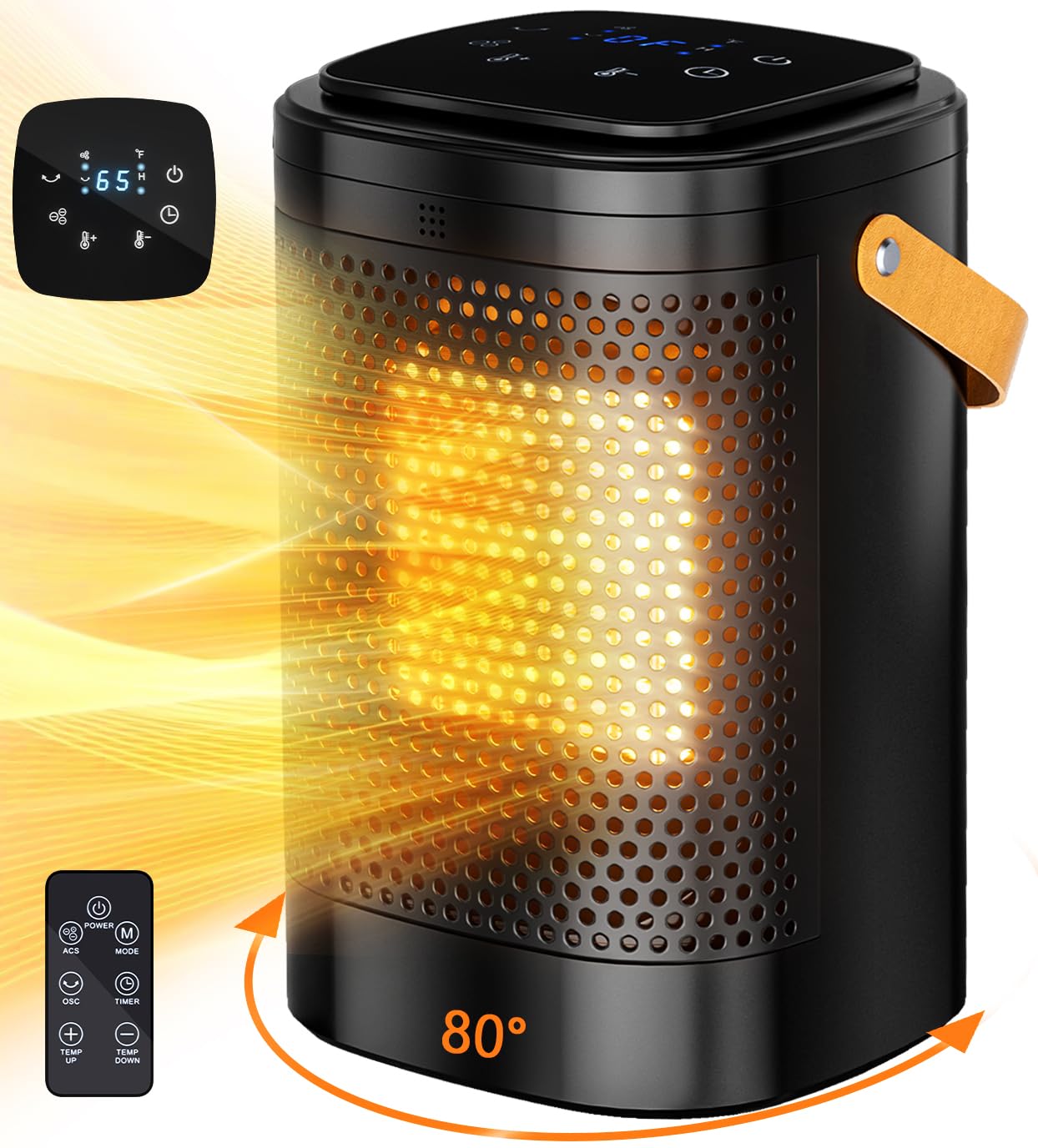 Space Heater Indoor, Portable Electric Heaters for Indoor Use 1500W with Thermostat 12H Timer, Multi-Modes, 80° Oscillation, Overheat Protection PTC Fast Heating for Office Bedroom Home