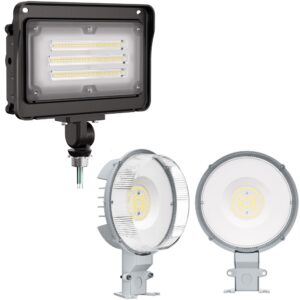 cinoton 42w led barn light dusk to dawn outdoor lighting and 50w led flood light outdoor 5000k knuckle mount 1 pack