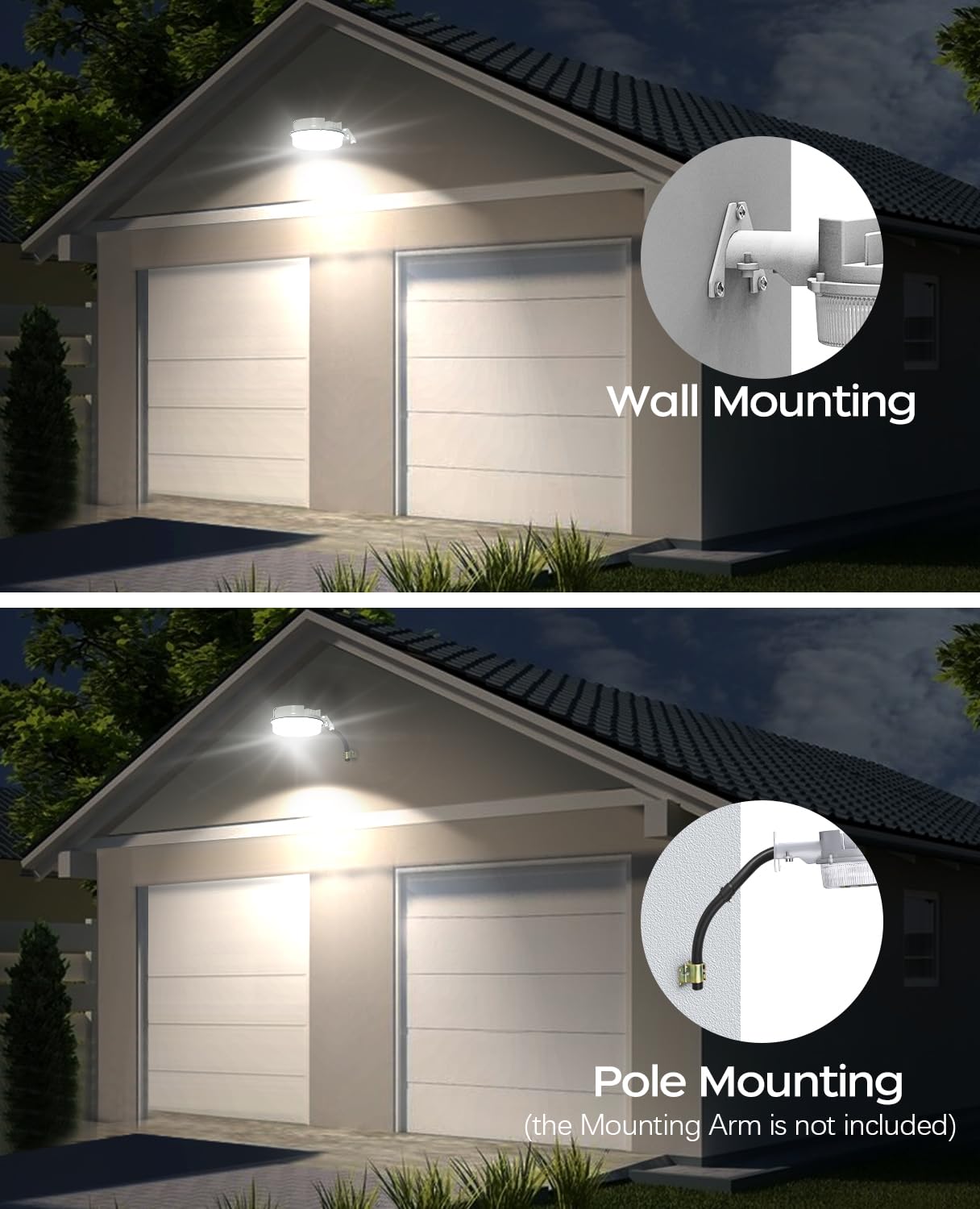 CINOTON 42W LED Barn Light Dusk to Dawn Outdoor Lighting and 20W LED Flood Light Outdoor 5000K Knuckle Mount