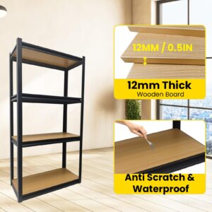 WRSTER-TECH Storage Shelf 4 Tier Adjustable Garage Storage Organizer, Heavy Duty Metal Storage Utility Rack Shelving with Thicken Wooden Board for Kitchen Warehouse Pantry Closet Office