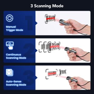 Eyoyo 2D Bluetooth Barcode Scanner with Lanyard, Portable Mini Barcode Reader, 3-in-1 Bluetooth/2.4G Wireless/USB Wired Connection QR Code Scanner, Compatible with iPad, Cell Phones, and Tablets