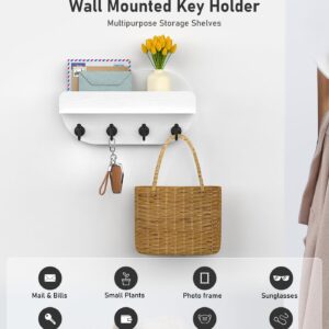 buways Key Holder Wall Mount,Key Holder for Wall Decorative Key and Mail Holder with Shelf,Modern Key Hooks for Home Wall Decor for Apartment Office Entryway Front Door Living Room (White