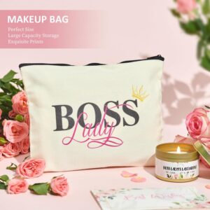 Boss Lady Gifts Set for Women, Boss Day Gifts,Best Boss Gift for Female Manager Supervisor,Tote Bag Glass Cup Candle Bracelet Keychain